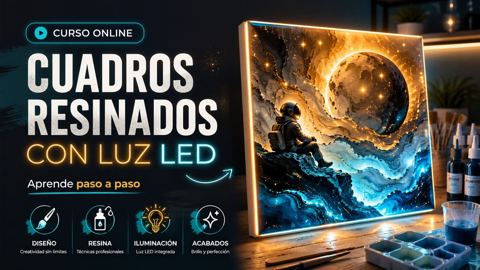 Curso Online Cuadros Resinados con Luz LED