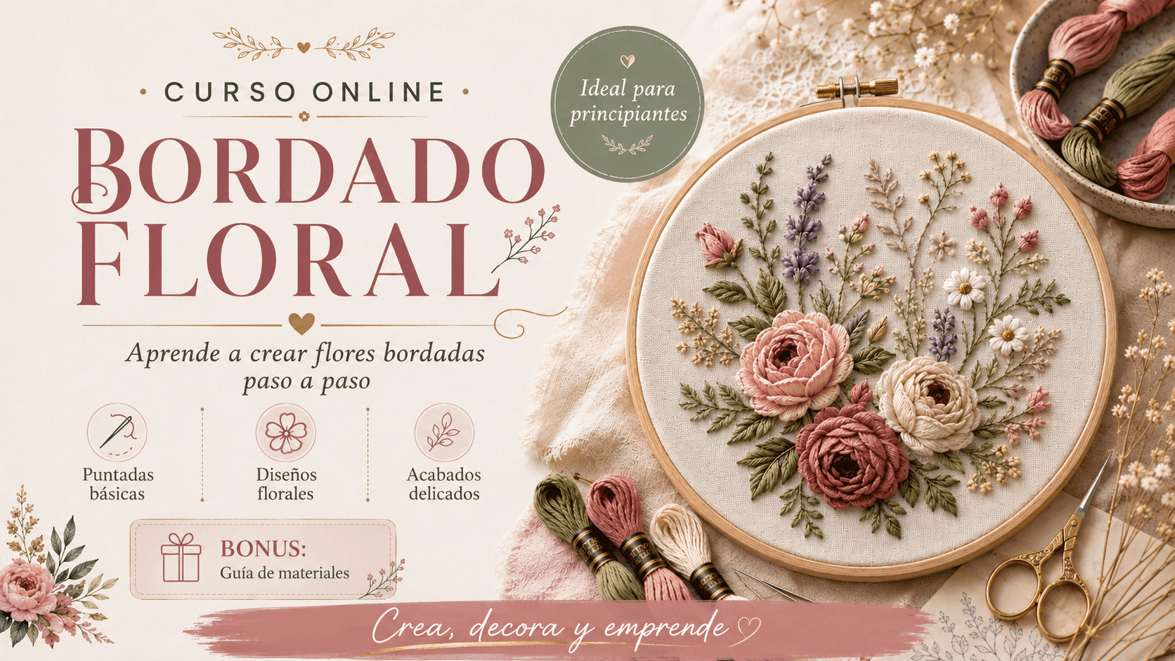 Curso Online de Bordado Floral